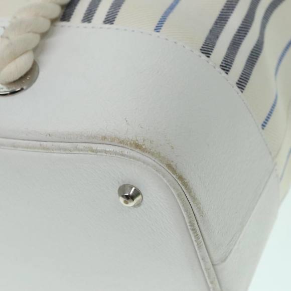 BURBERRY Rope handle Hand Bag Canvas Leather White Blue Silver Auth 92982 - Picture 14 of 16